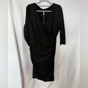 Bravissimo Wrap Dress Solid Black Super Curvy Leila 3/4 Sleeve Womens Size 14